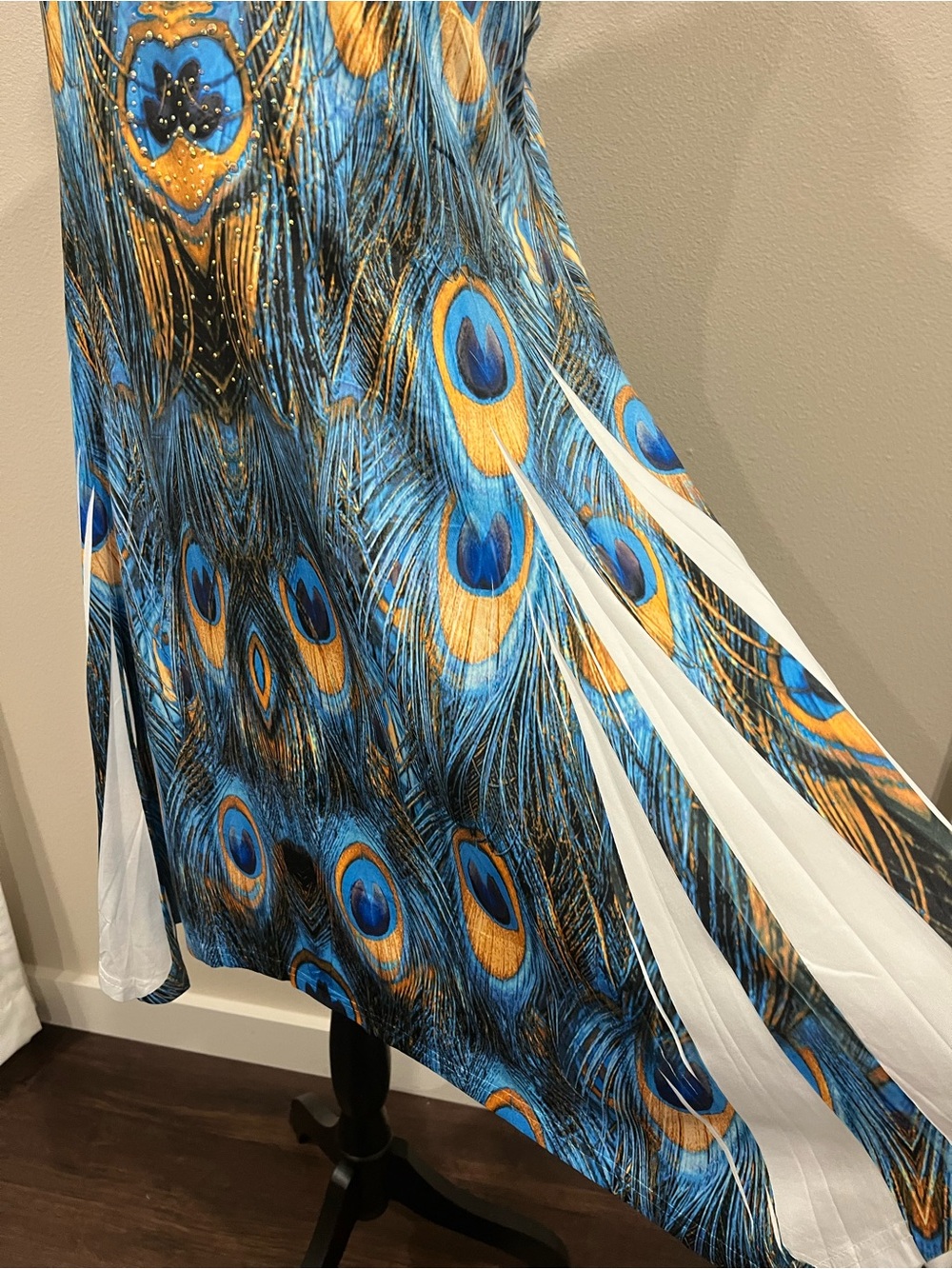 NWT India Boutique Blue Peacock Feather Embellished Asymmetric Hem Tank Dress OS - Picture 7 of 8
